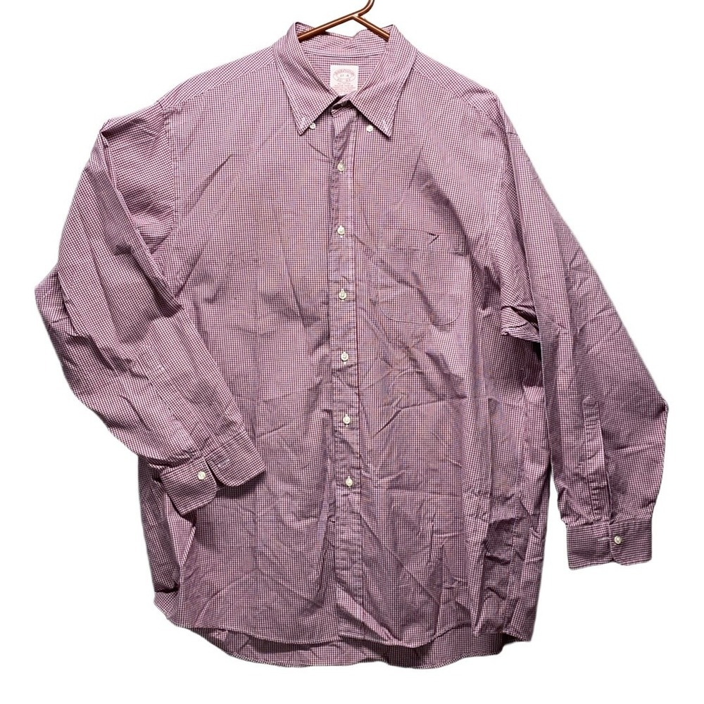 Brooks Brothers Mens‎ Shirt Sz 17-4 Red Gingham Button Down Collar Single Pocket